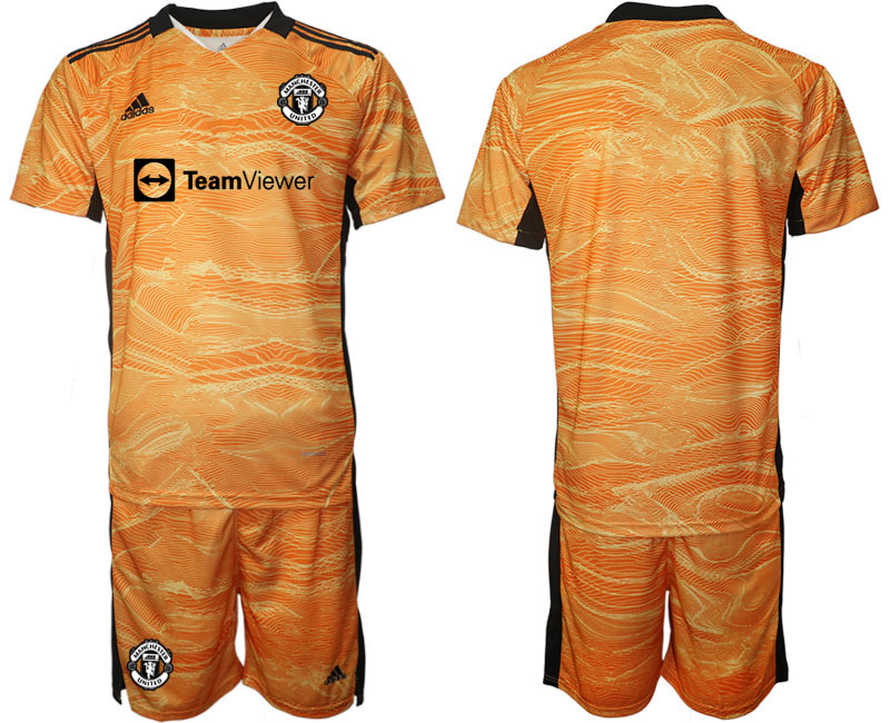 Men 2021-2022 Club Manchester United Orange Yellow goalkeeper blank Soccer Jersey->manchester united jersey->Soccer Club Jersey